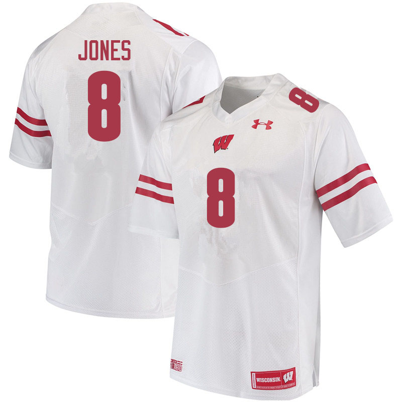 Men #8 Avyonne Jones Wisconsin Badgers College Football Jerseys Sale-White - Click Image to Close